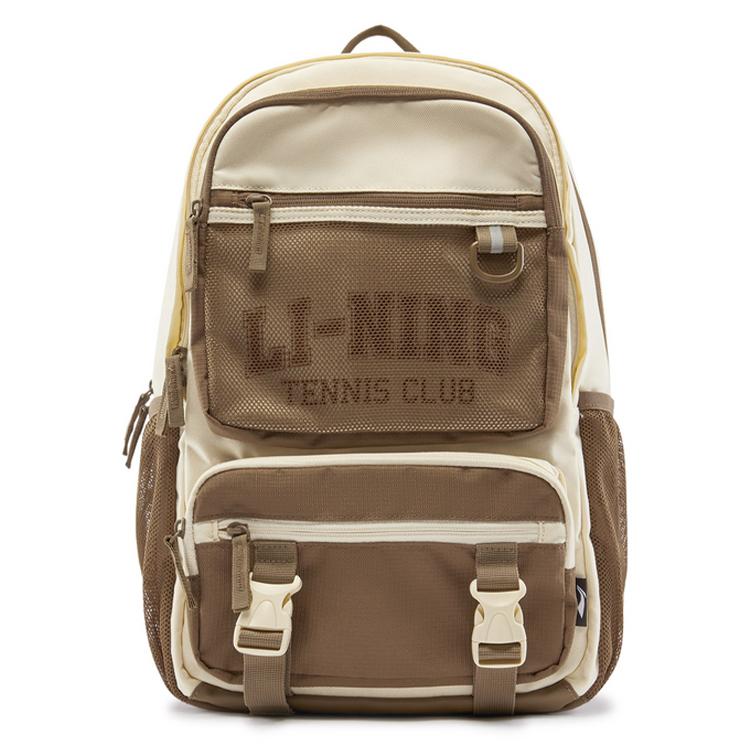 New LiNing Sports Life Collection Polyester Backpack Unisex Light Cream With Brown Accents ABSV019-2
