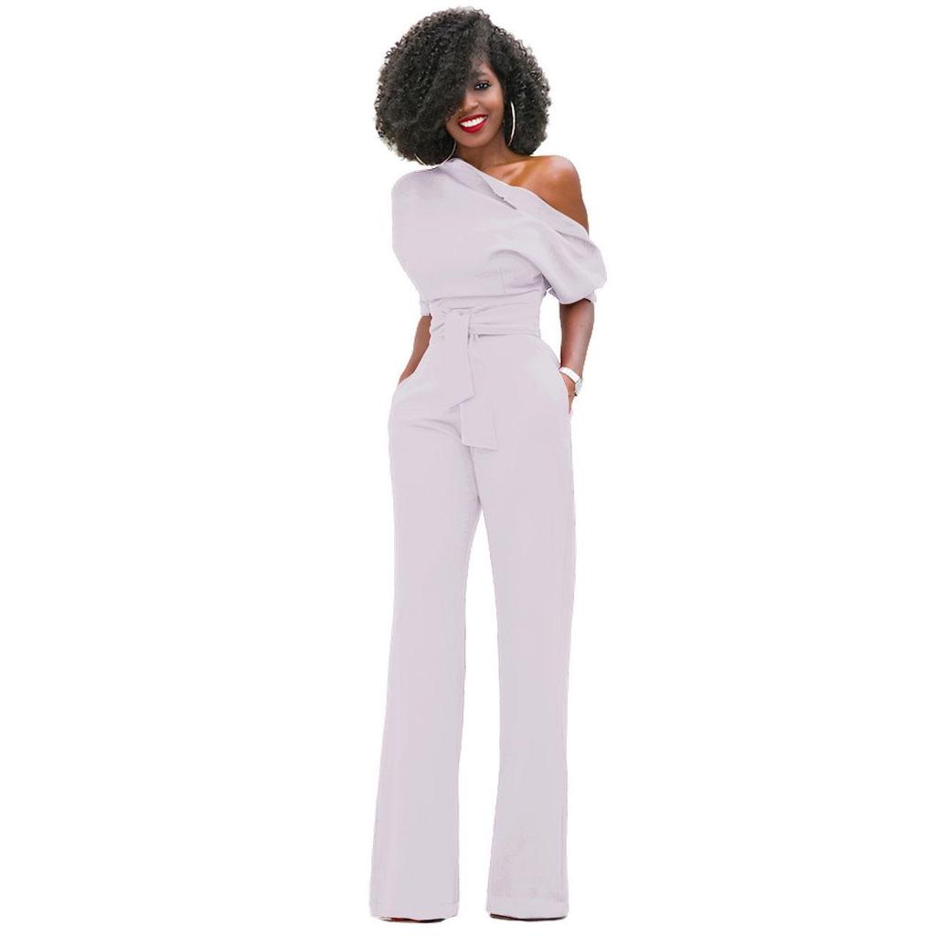 Pantaloni a gamba larga della tuta abbottonata con colletto inclinato in tinta unita alla moda da donna a 7 colori
