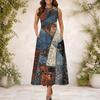 Women Plus Size Round Neck Sleeveless Printed A Line Maxi Dress With Side Pockets