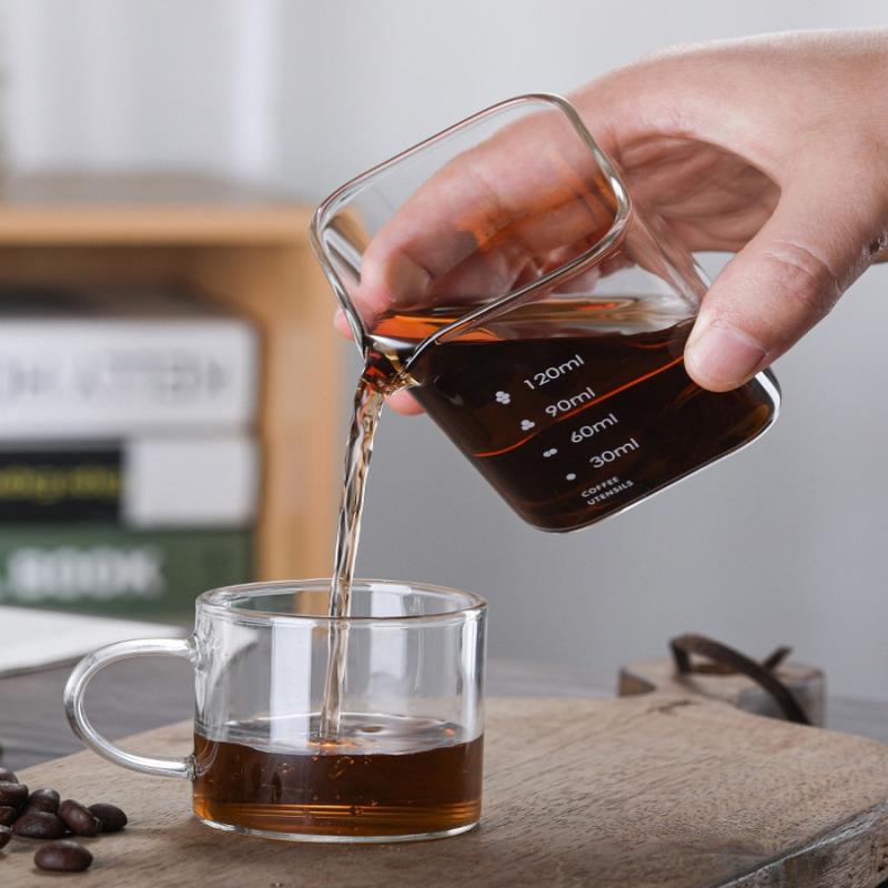 90/120Ml Square Espresso Measuring Cup With Scale Transparent Single Mouth Milk Jug Coffee Supplies Glass Kitchen Measure Mug