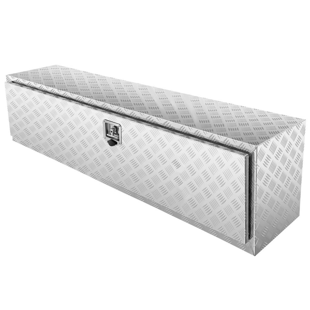 Underbody Truck Box, 60"×17"×18" Pickup Storage Box, Heavy Duty Aluminum Diamond Plate Tool Box with Lock and Keys, Waterproof Trailer Storage Box