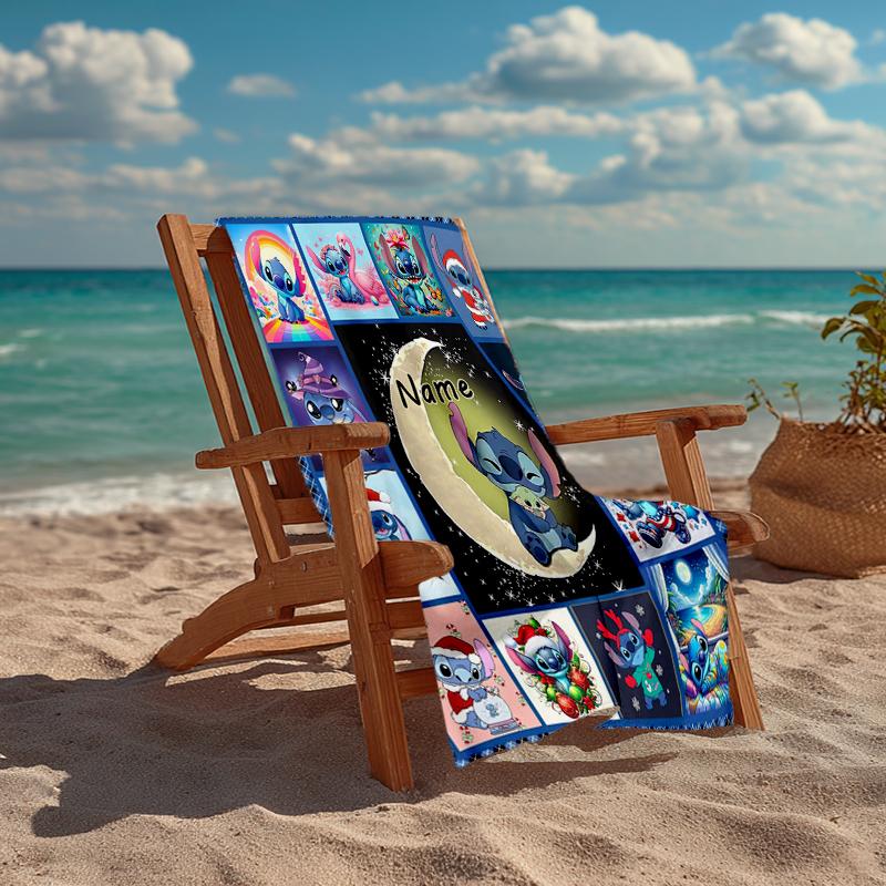 Custom Name Ultra-Soft Beach Towel with Stitch Theme,Ideal for Pool - Camping, Diving - Perfect Travel Essential, Vibrant Beach Towel.