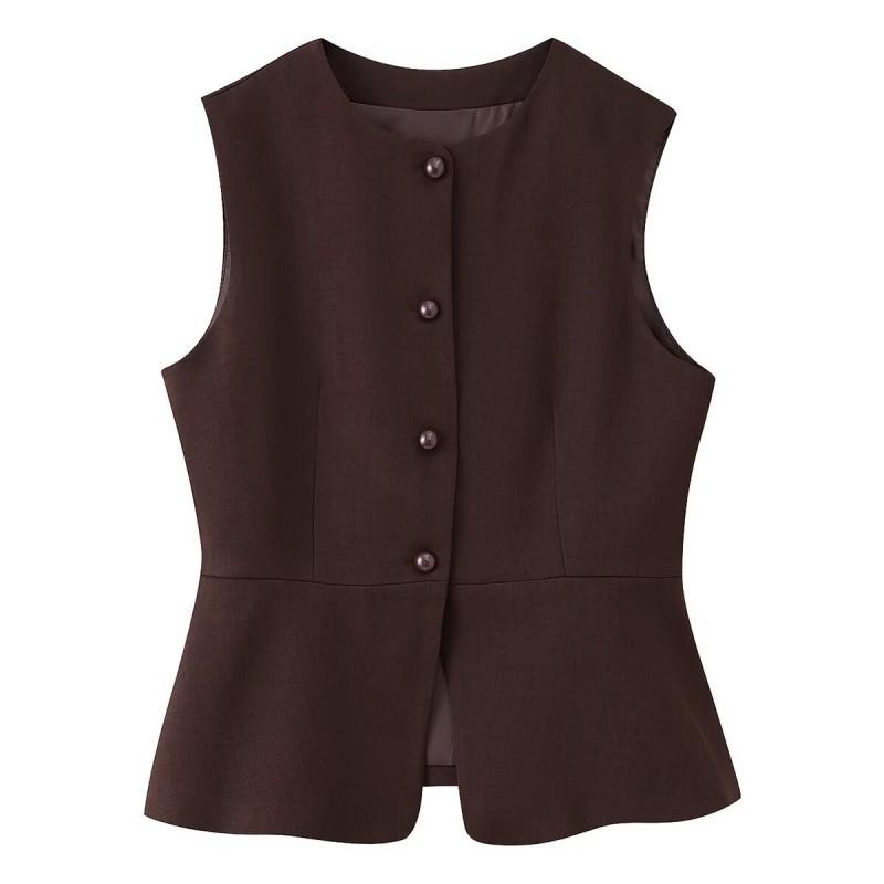 RZ Womens Round Neck Blazer Vest Two Colors Versatile Stylish Top Daily Wear