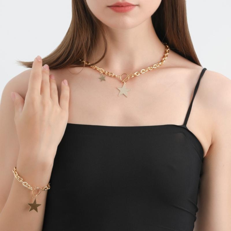 Collarbone Chain Temperament Simple Metal Five-pointed Star Necklace Bracelets