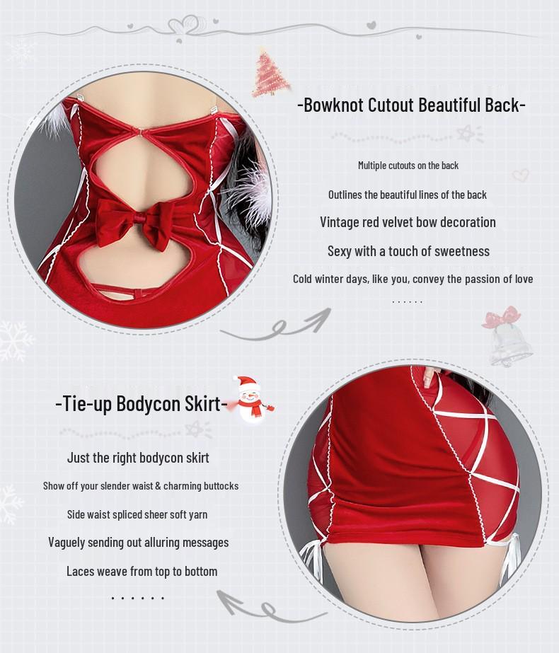 Christmas Bunny Strapless Plush Lingerie Set with Mini Skirt