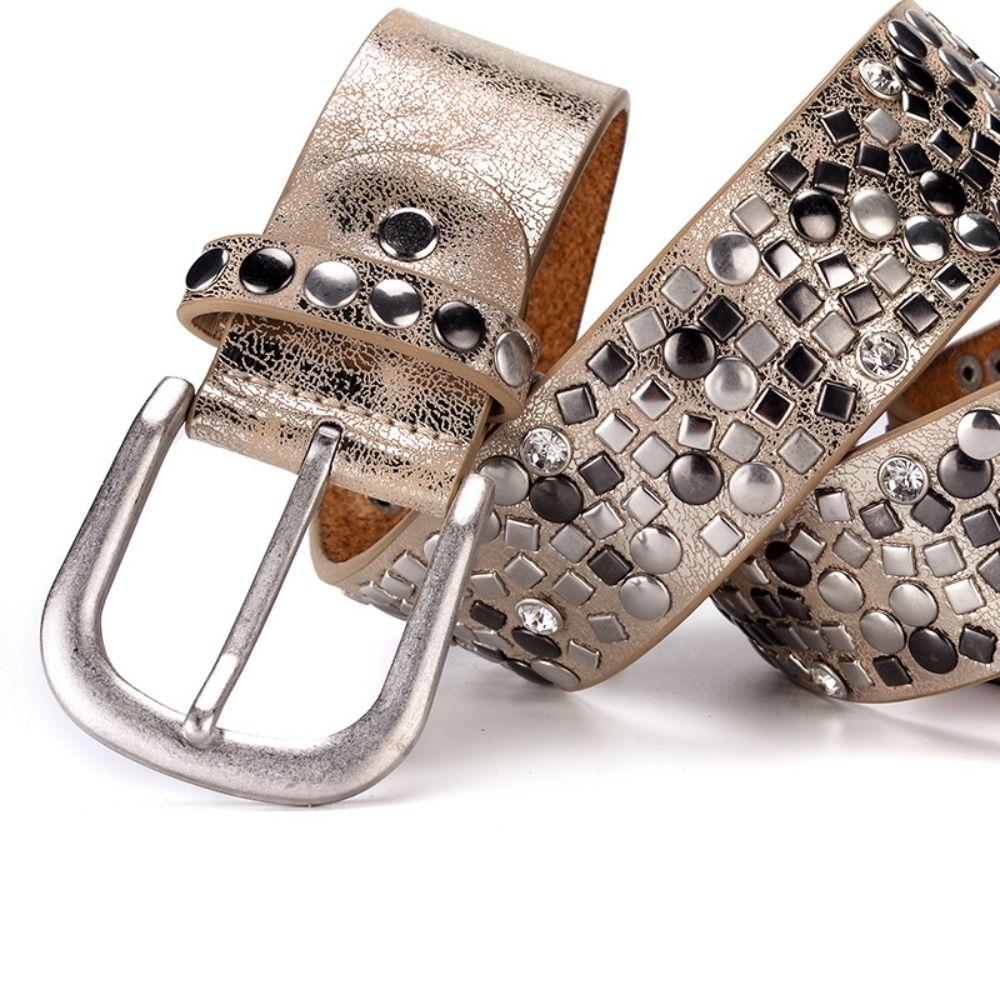 Luxury Pin Buckle Women's Belt Silver Studs Fashion Accessory Leather Belt Vintage Rivets Heavy Metal Belt Matching Jeans