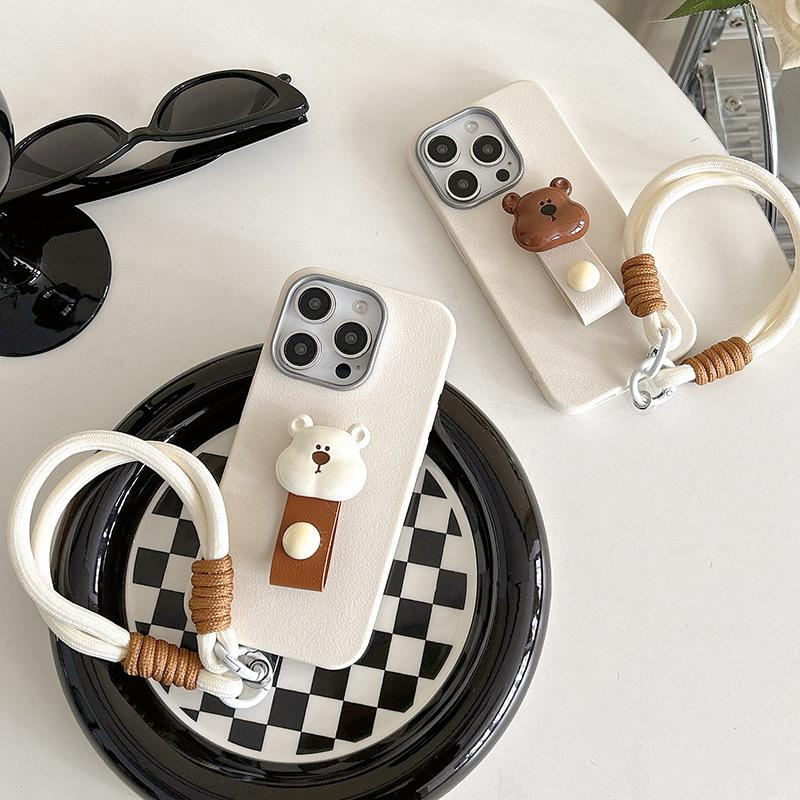 Bear Ring Portable Rope Mobile Phone Case for IPhone17promax Silicone for Apple 15 Anti-fall 14 Women's Model 16