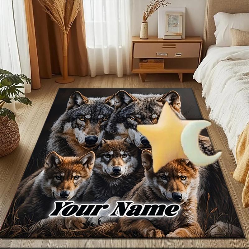 1PC Custom Name Wolf Family Portrait Theme Floor Mat Ideal for Living Room, Game Rooms, Office, Bedroom,Floor Mat Playful Design47