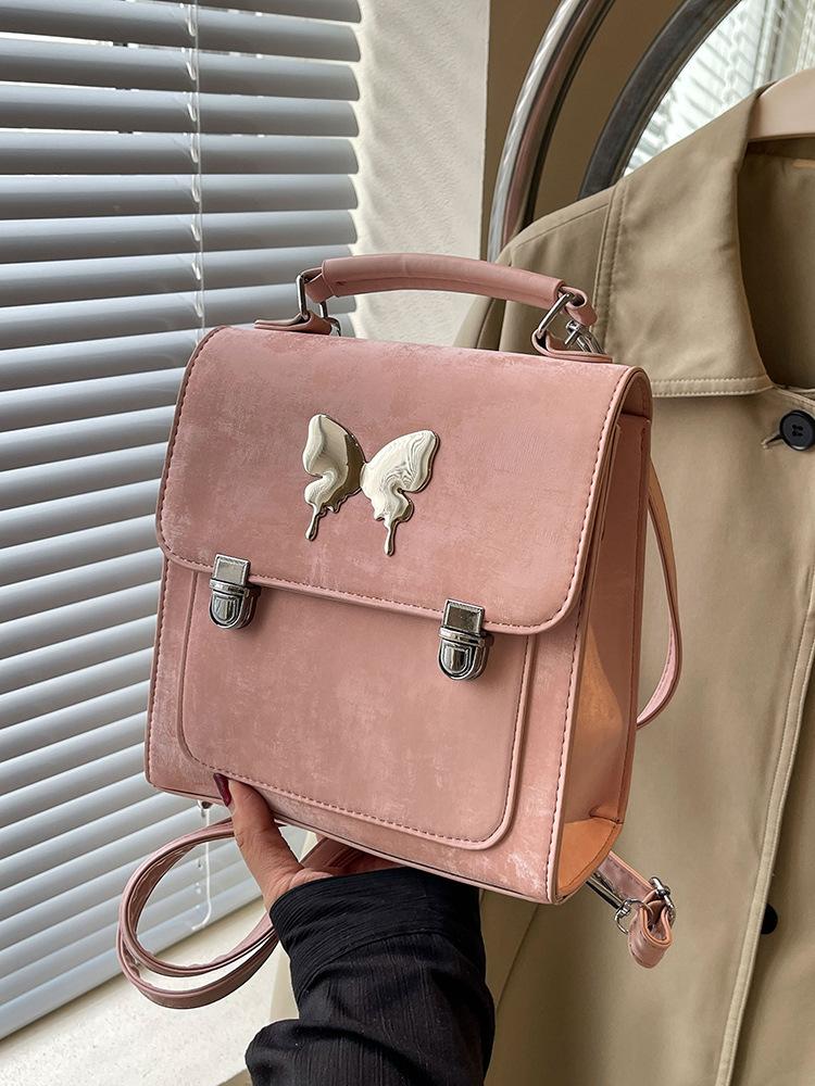 Schoolbag French Backpack Women's Backpack 1011 New Fashion Solid Color Textured School Bag Student Handbag Travel Commuter