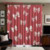 2pcs, 2D Flat Printing Curtains Red Background with White Bowknots Pattern for Amazon US, Rod Pocket Velvet Fabric Wind