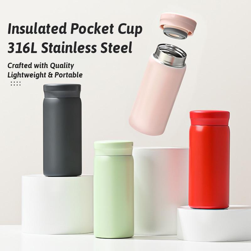 Morandi 180ml Edelstahl Thermoskanne, 316 Auslaufsicherer Isolierbecher, Anti-Flecken-Lippe, Lebensmittelecht Kaffee/Tee, Rosa/Grün/Rot/Schwarz