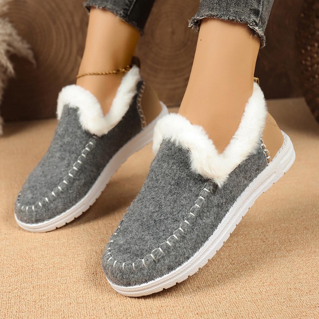 2025 New Winter Women's Cotton Shoes Plus Size Fleece Thickened Raw Edge Warm Flat Cotton Shoes