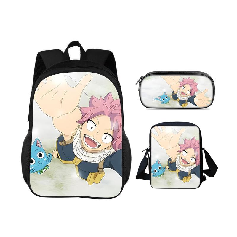 FAIRY TAIL Backpack Pen Bag Shoulder Bag 3Pcs Set Cartoon Anime Printed Student Boys and Girls New Large Capacity Versatile