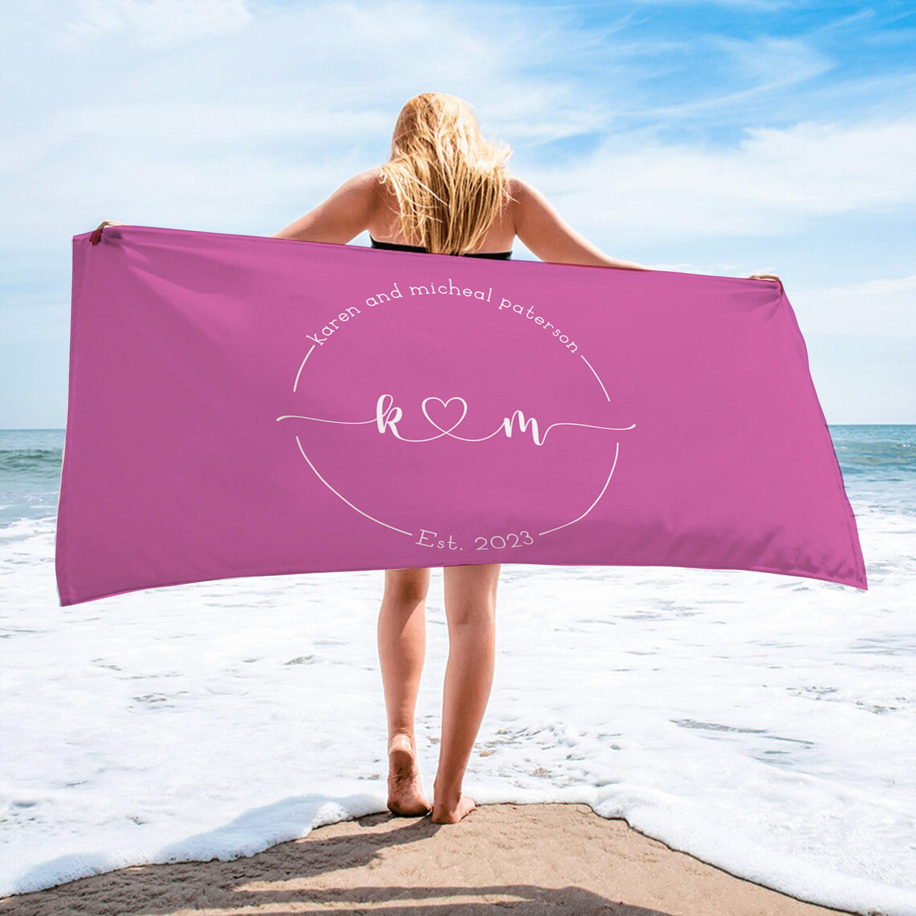 

Pure Color Personalized Beach Towel Couples Soft Custom Name Beach Towelfor Wedding Gift Honeymoon Gift Couples Pool Party Towel 50x100cm