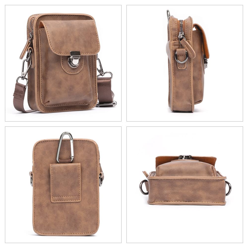 Whatna Leather Mini Shoulder Crossbody Mini Carabiner Belt Loop Mini Waist Bag with Carabiner and Shoulder Perfect for School or 6017 Men's Bag, 4-Way