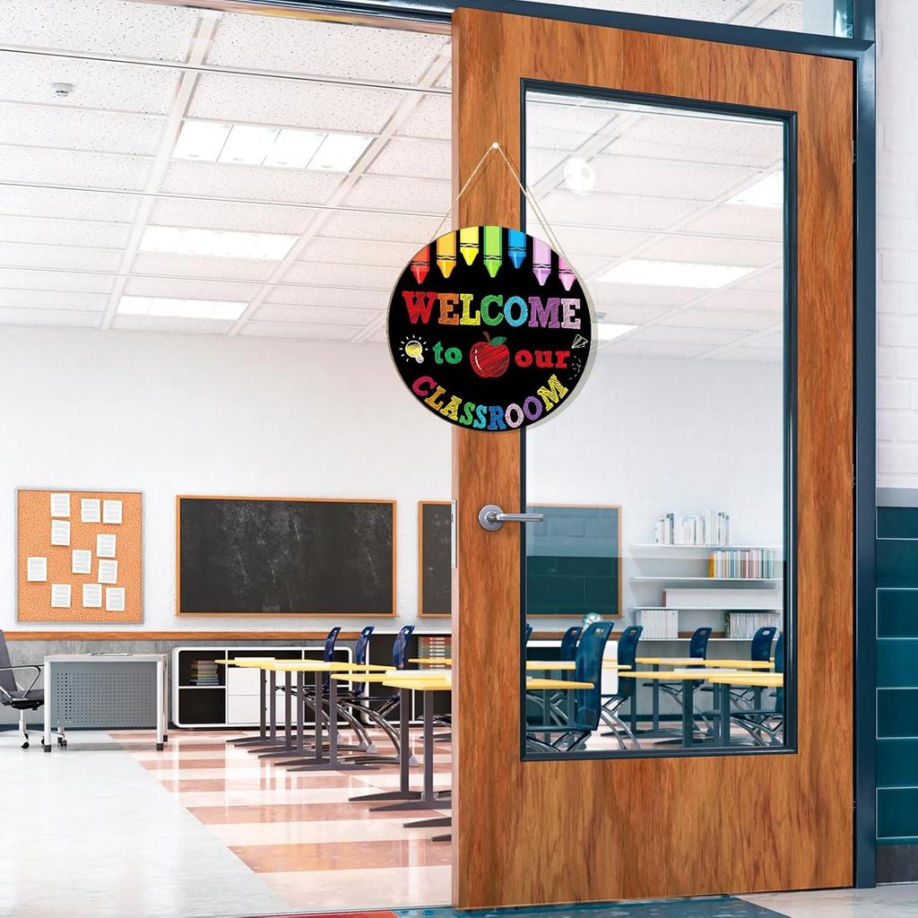 Welcome Sign for Classroom Decoration Door Wreath for Front Door Wall Signs Back to School Wreath Welcome to Our Class Signs Hanging for Home Party