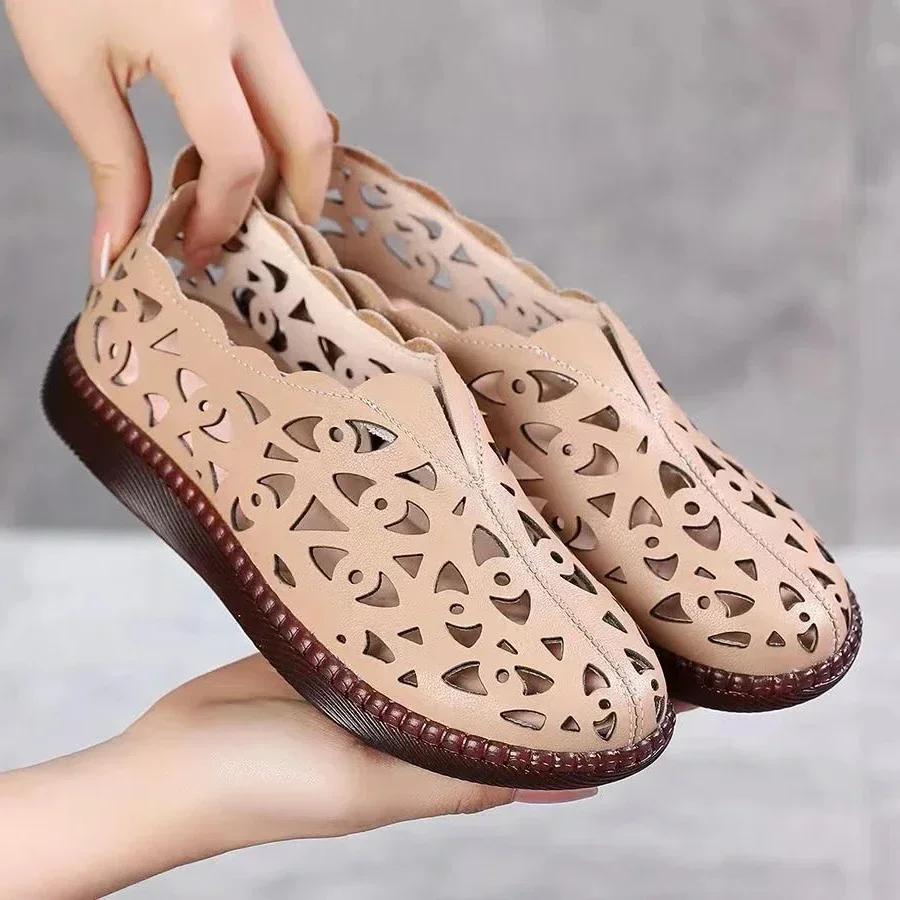 Fashion Women's Sandals Summer Loafers Hollow Floral Casual Outdoor Women's Flat Shoes Soft Sole Comfort Slip On Shoes for Women 35-42