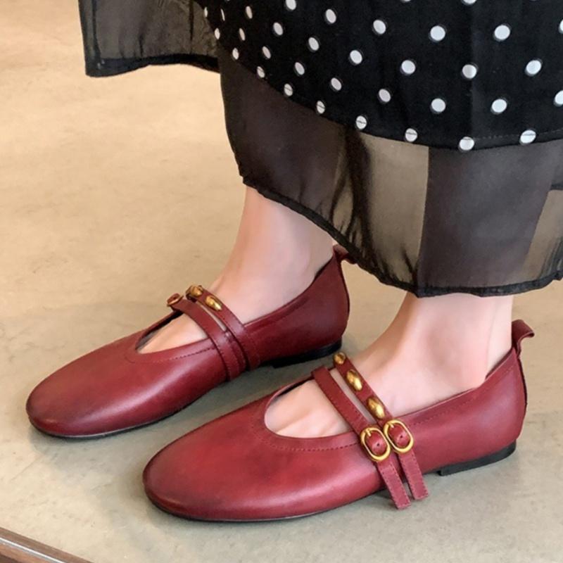 Fashion Fashion Buckle Strap Women Flat Leather Shoes Mary Jane Elegant Versatile Women Shoes 2025 High Quality Shallow Comfy Soft Flats