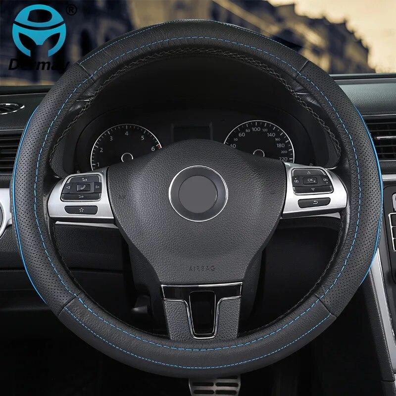 Coprivolante DERMAY in Vera Pelle 2 colori Misura M adatta diametro esterno 14-15" ford focus skoda octavia vw ecc.. la maggior parte delle auto