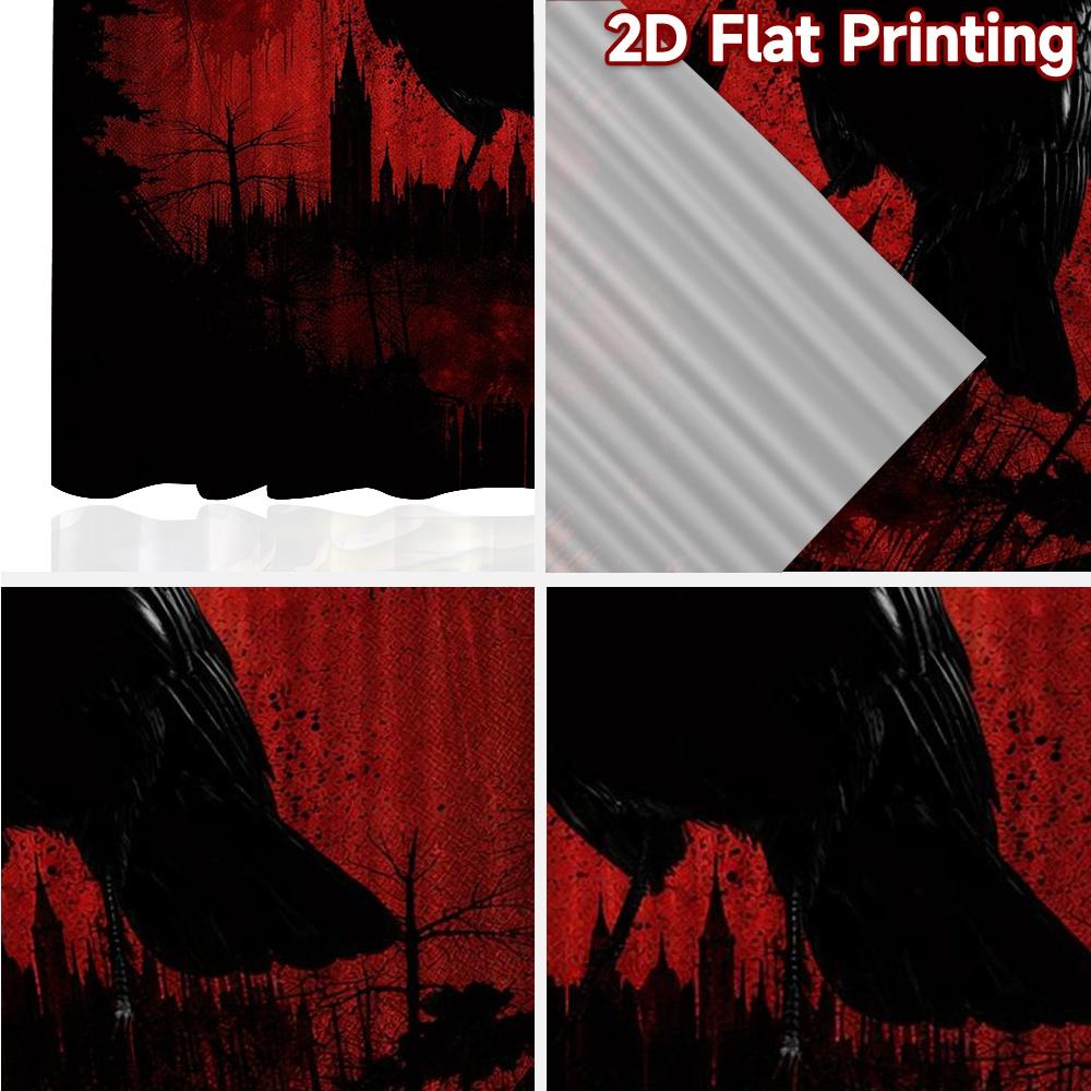 2D FLAT PRINTING 2pcs Curtains (Without Rod) Halloween Raven On Red Modern Curtains&Drapes Versatile 100% Polyester Curtains