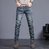 Spring and Autumn Jeans Embroidered Jeans Men's Slim Fit Casual Little Feet Trousers Stretch Vintage Street Denim Trousers Male