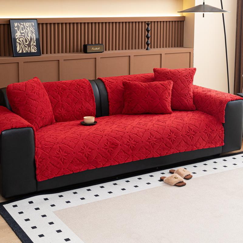 Retro High-End Straight Row Sofa Cushion Autumn And Winter Plush Leather Sofa Special Seat Cushion Fixed Non-Slip Cover Cover Cloth