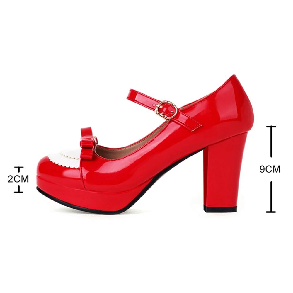 Fashion Women Platform Pumps Sweet Bowtie Shoes Vintage Chunky Female High Heels Party Wedding Prom Footwear Girls Shoes Big Size 33-43