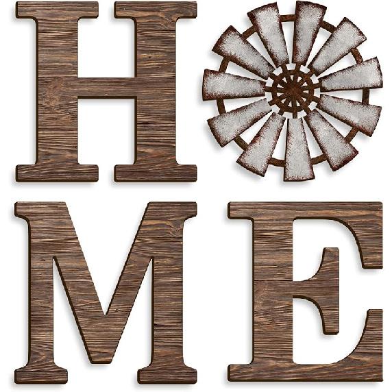 VGICH Farmhouse Wall Decor Home Sign with Wooden Windmill for O, Rustic Hanging Home Letters Decorative Art Signs for Living Room Kitchen Bedroom