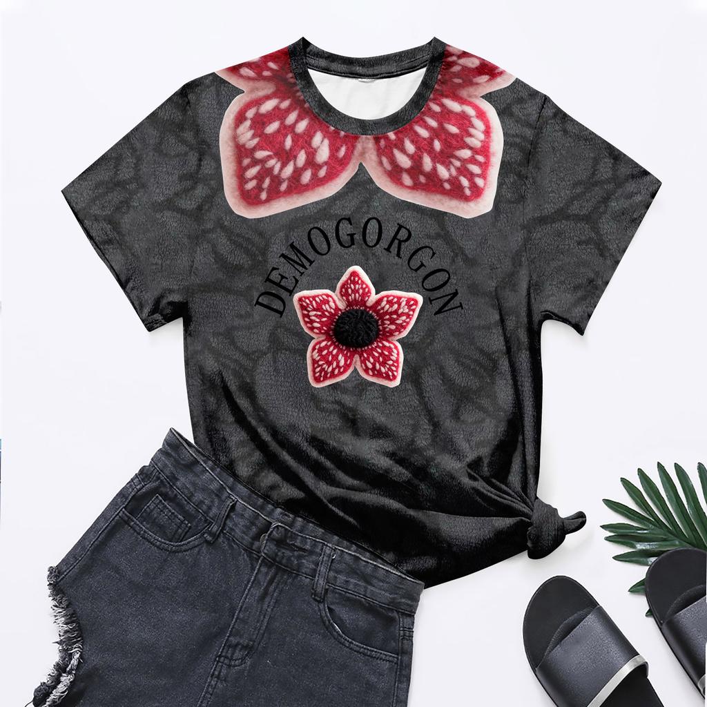 Mode Rundhals Raglan Kurzarm Arbeitskleidung Bedruckte Oberteile Damen Sommeroberteile