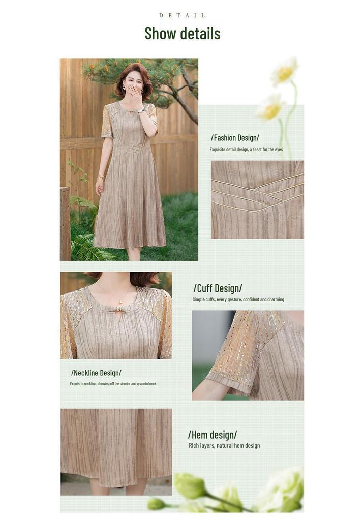 Robe élégante style chinois mi-longue pour les mondains - Nouvelle collection d'été, Luxe léger, Ceinturée à la taille, Amincissante, Jupe sous le genou.