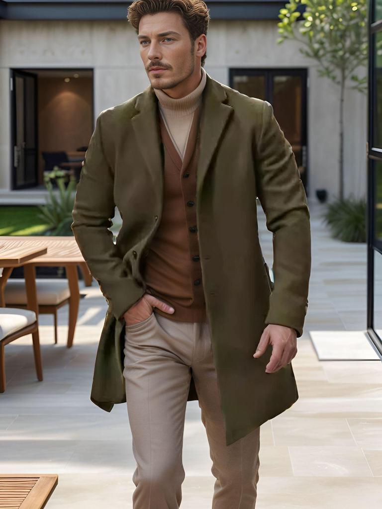 Men's British Style Wool Trench Coat - Mid-Length, Thick, Multiple Colors & Sizes (Autumn/Winter)