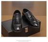 British Men's Crocodile Pattern Shiny Leather Loafers – Pointed Toe Slip-On Shoes for Nightclub Hairstylists, Cross-Border Plus Size Available.