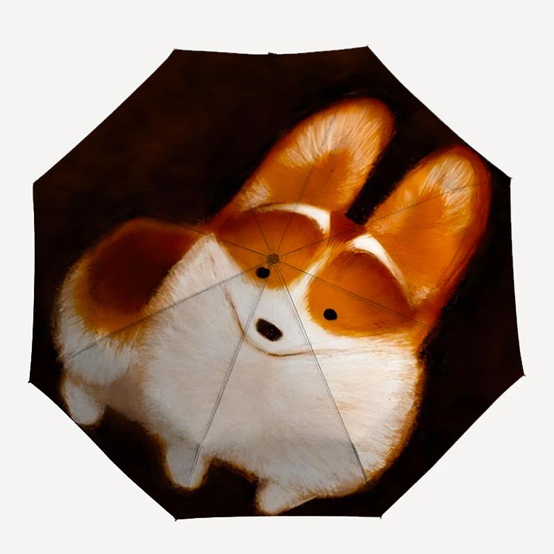 

1pc Dog Ears Automatic Windproof Umbrella 8 Rib Portable Folding Black Iron Frame for Outdoor, Beach, Travel, Beach Umbrella067