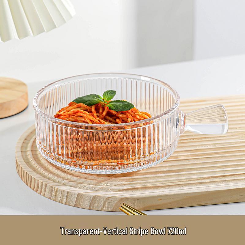 Glass Serving Plate with Handle - Round Salad & Fruit Bowl, Deep Transparent Design