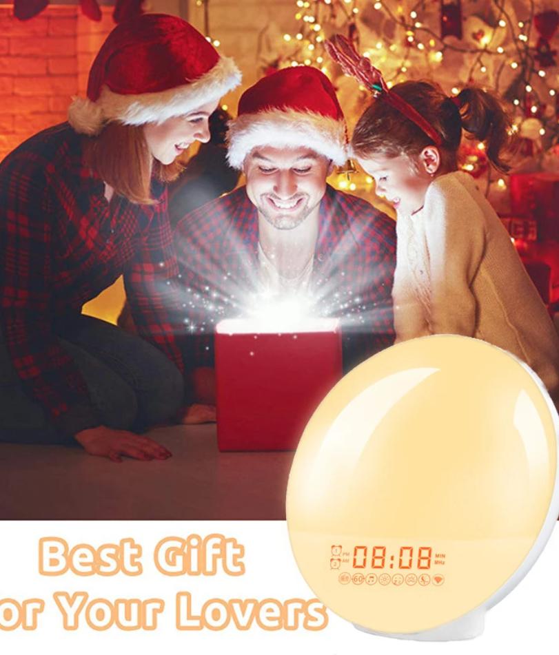 Wake Up Light Alarm Clock with Sunrise/Sunset Simulation Dual Alarms FM Radio Nightlight 7 Colors Natural Sounds Snooze