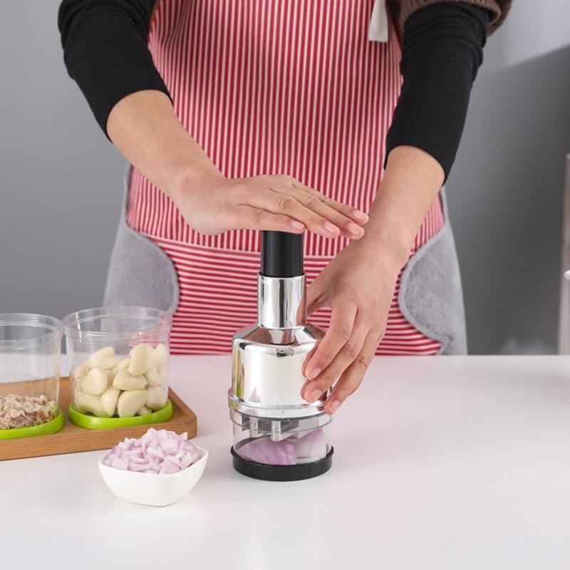 Lökhackare i rostfritt stål Handtryck Mathackare Skärare Skivare Skalare Manuell Grönsaks Vitlök Kök Rivjärn Verktyg