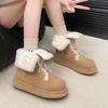 Women Fur Snow Boots Flats Platform Warm Cottom Shoes Winter Trend Sneaker Casual Running Shoes Lace Up Chelsea Boots Mujer