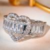 Huitan Heart Women Ring Full Sparkling Cubic Zirconia Charming Wedding Anniversary Trendy Accessories Delicate Jewelry Gift