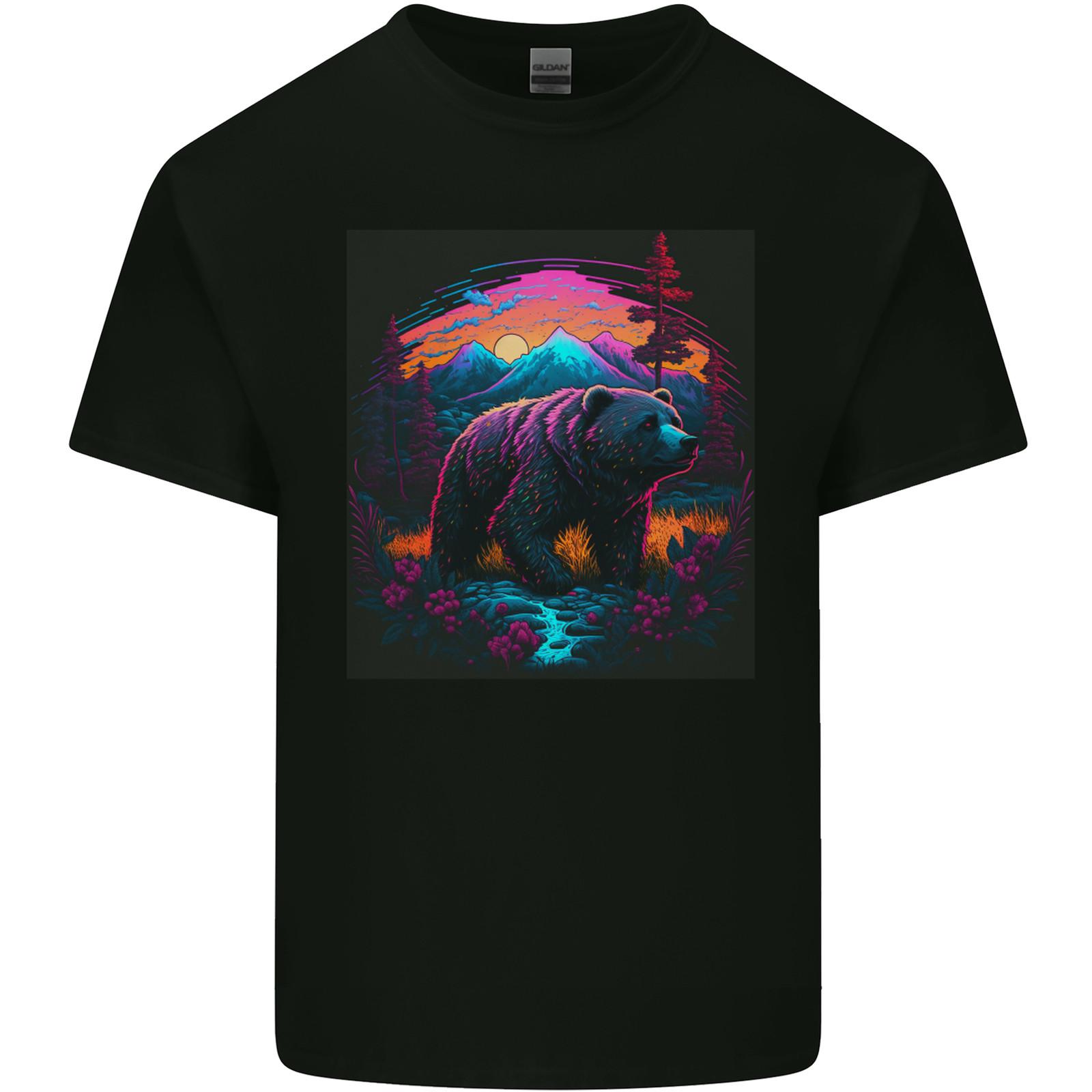

A Grizzly Bear in a Retro Wilderness Mens Light Cotton T-Shirt Mens Womens Tees Top XL