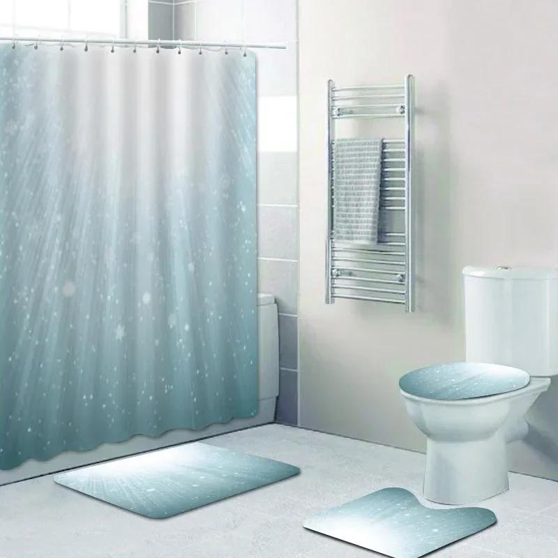 Stylish Black Silver Falling Glitter Confetti Dust Explosion Bathroom Curtains Shower Curtain Set Grey Sparkling Bath Rugs Decor