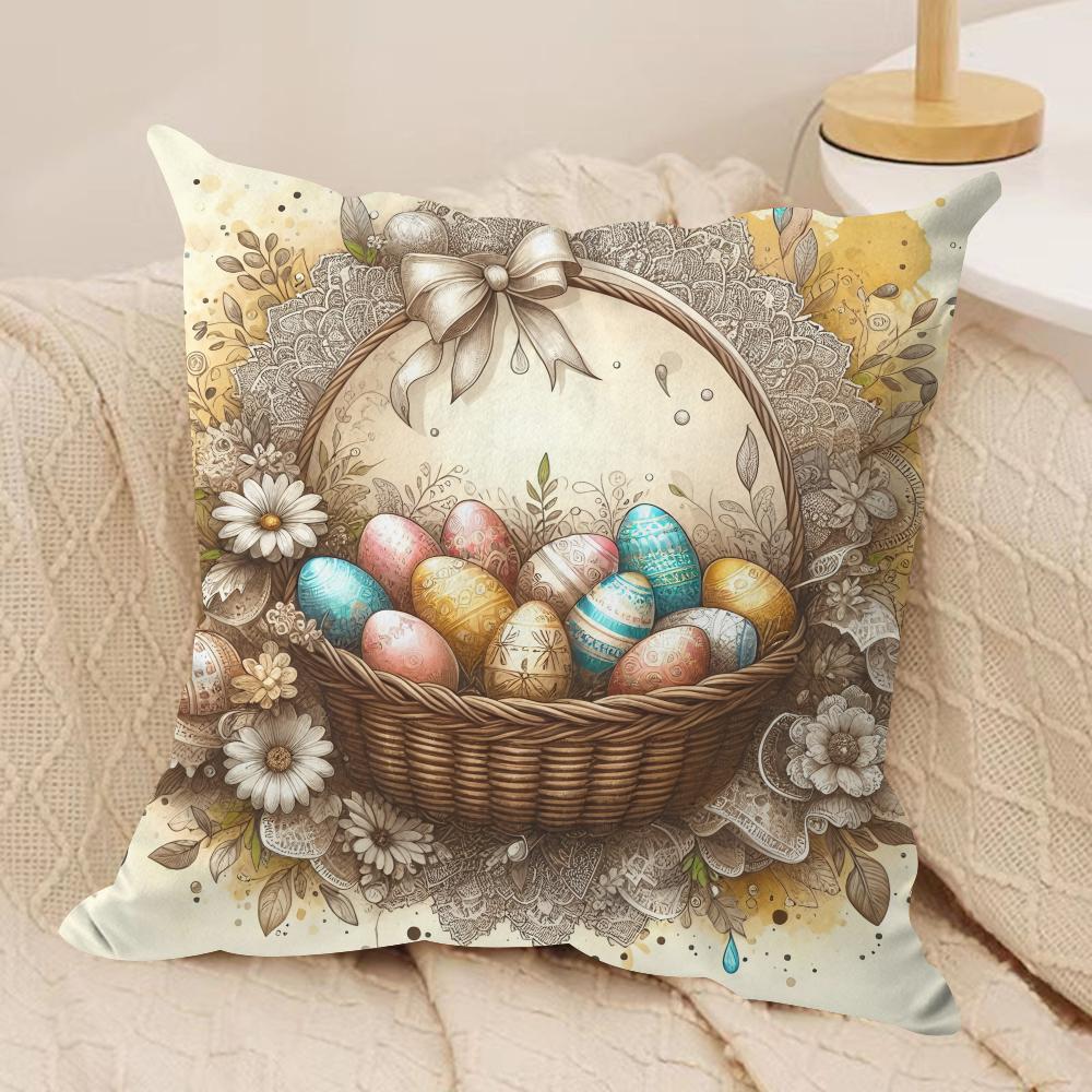 Easter Luxury Eggs Cushion Cover Silky Short Plush Invisible Zipper Dustproof Sofa Pillow Case For Home Decor