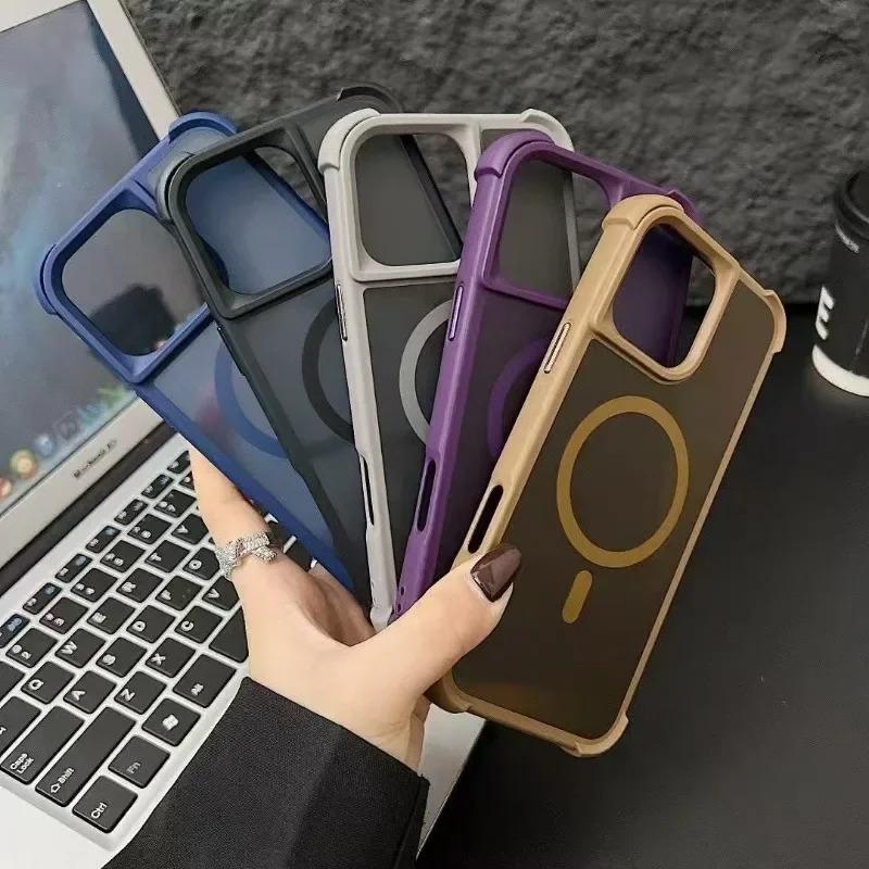 Magnetische Luxus Matte Rüstung Stoßfeste Hülle Für iPhone 17 15 14 13 12 11 16 Pro Max Plus Telefon Kabelloses Laden Für Magsafe Abdeckung