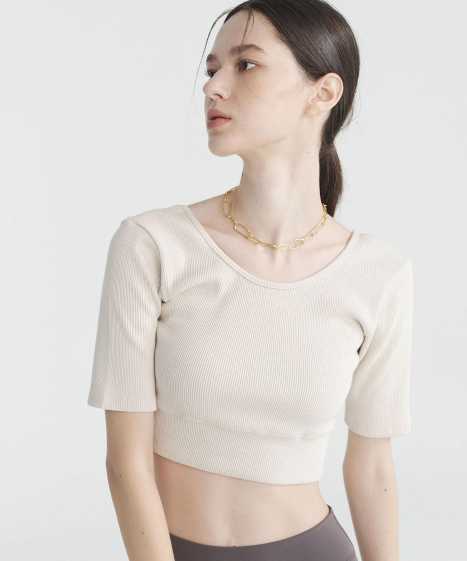 Poete Leaf Short Sleeve Crop Top - Beige L