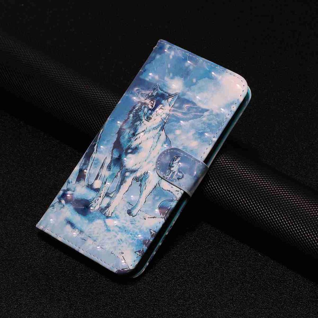 Snowy Wolf 3D Pattern Shockproof Card Slots PU Leather Wallet Case for iPhone,Samsung,Huawei,Xiaomi,Moto,Tecno,Google,Nokia,Oppo,ZTE,Blackview...