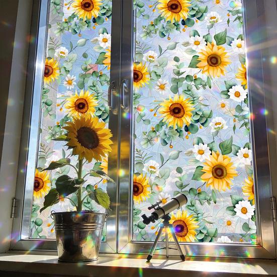 Decorative Window Decal Sun Catcher Static Film, Flower Butterfly Self-Adhesive Glass Sticker, Anti-Glare Tint Removable Privacy Cling for Home Office