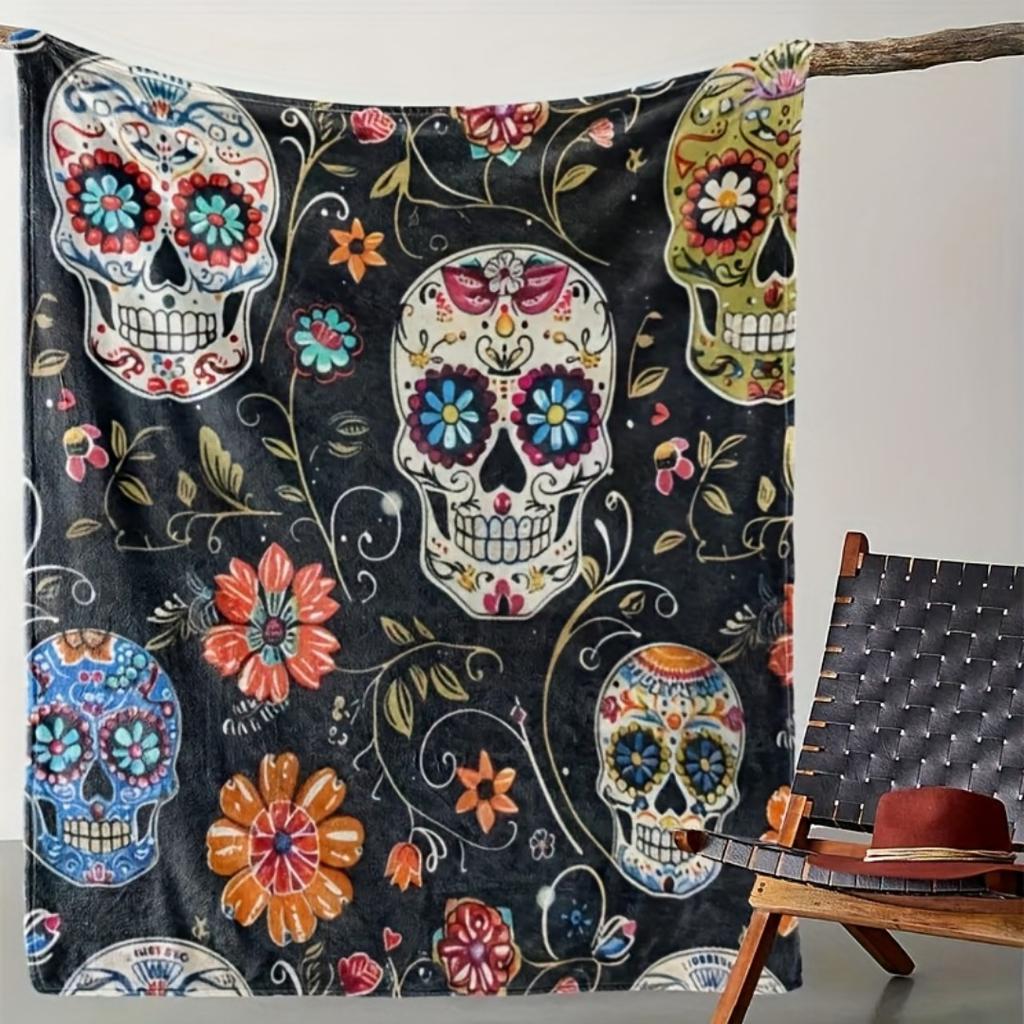 Rose Skull Halloween Blanket Ghost Print for Sofa Chair Skin-Friendly Soft Blanket 2025 New for Home Halloween Decoration