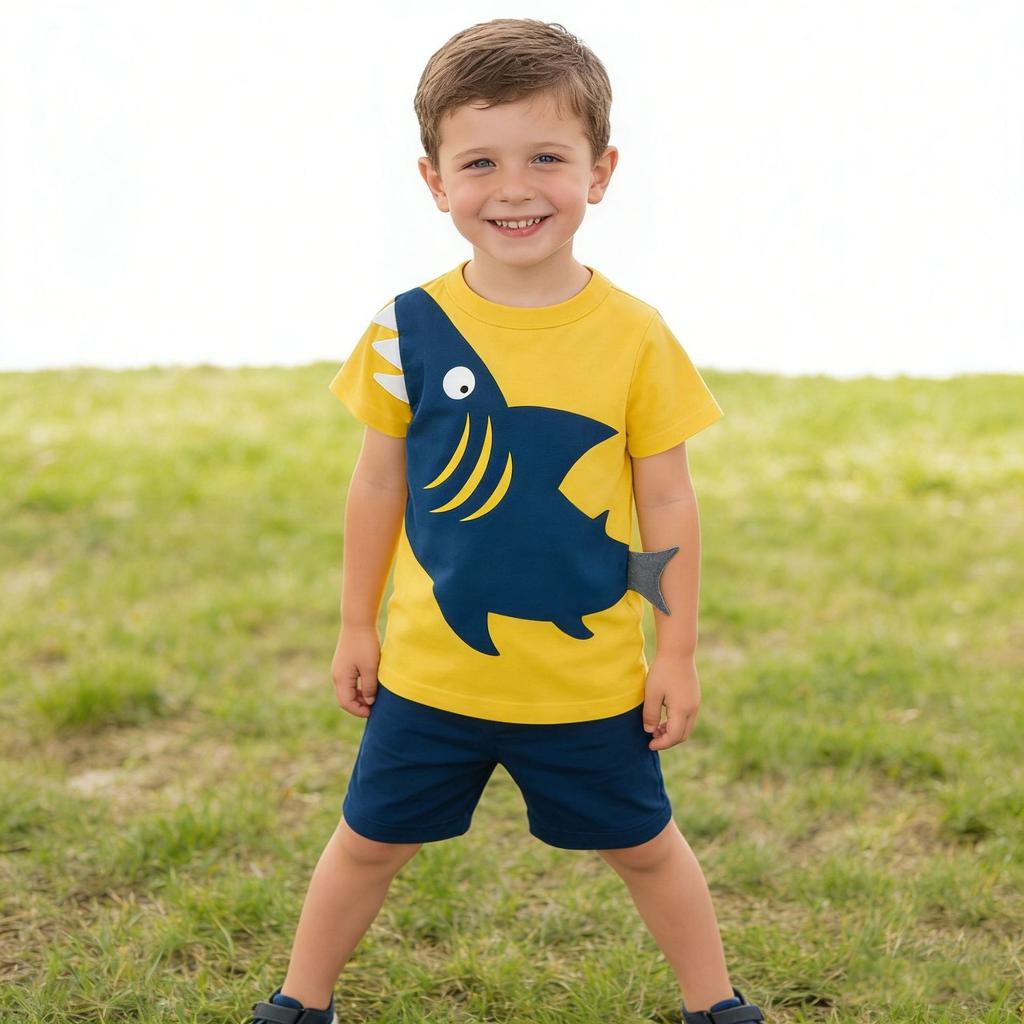 Boys Summer Korean Cartoon Short Sleeve T Shirt for Toddlers and Kids
