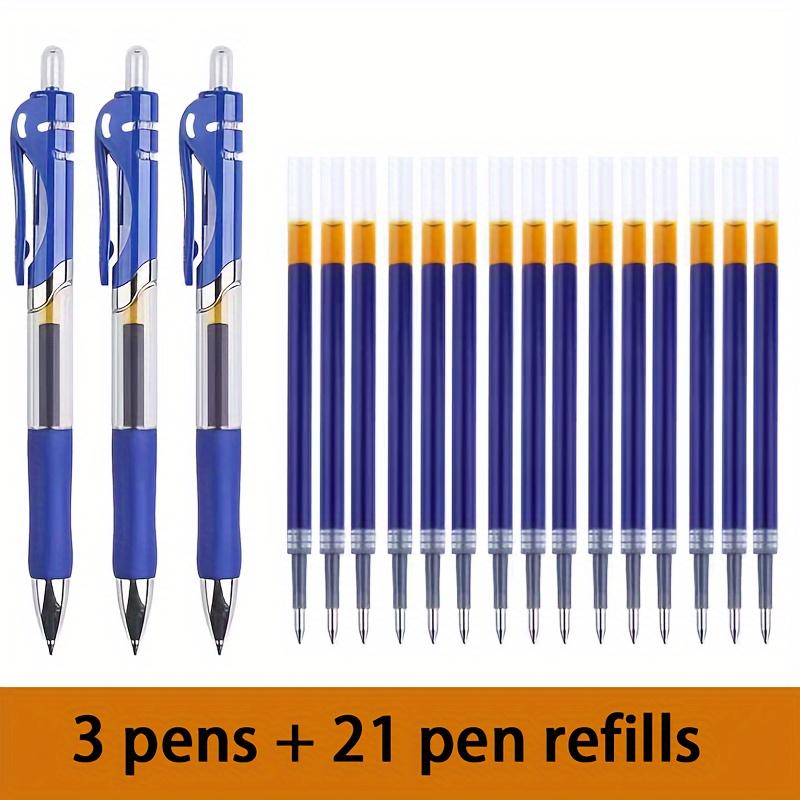 

24pcs Clear push gel Ink Ball Pen set with 0.5mm medium tip - for office and school use (3 pens + 21 refill)