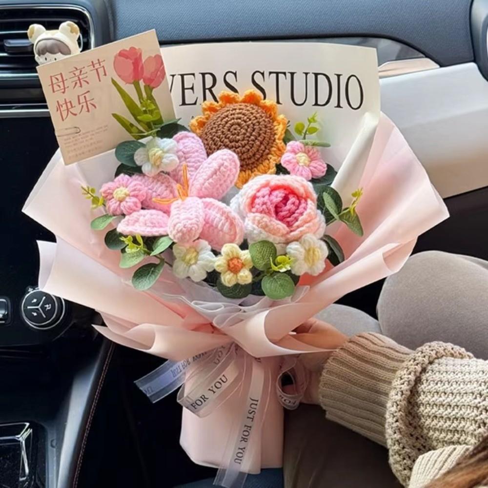 Woven Knitted Flower Sunflower Artificial Flowers Quality Preserved Flower  Mother's Day Gift