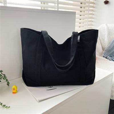 Canvas Bag Women's Shoulder Large Capacity Japanese Ins Fashion Student Class Versatile Literary Black Fashion Handbag